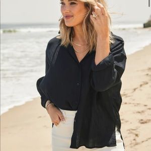 Oversized Long-Sleeve Crinkle Button-Up Shirt